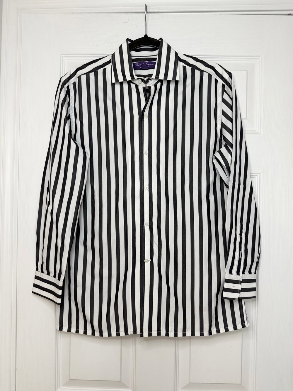 Ralph Lauren Purple Label Size 6 • White and Black Stripe Button Down Blouse Top